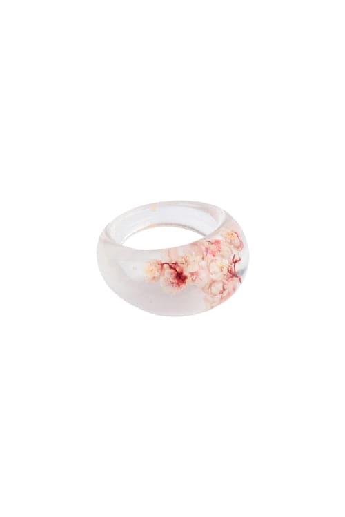 Ivory Dry Flower Clear Resin Rings - Set of 6