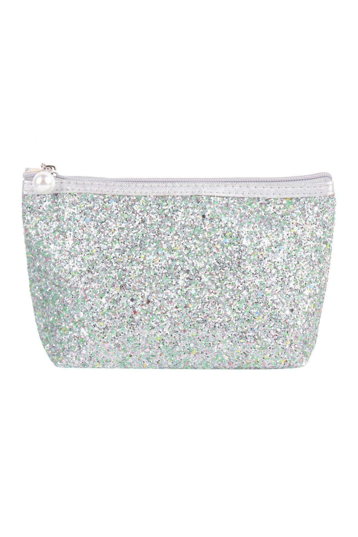 Set of 6 White Glittery Cosmetic Pouch Bags