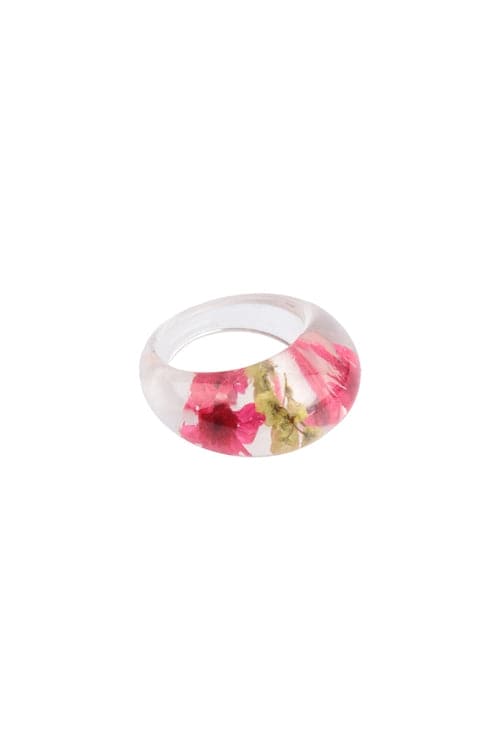 Set of 6 Red Dry Flower Clear Resin Rings for Jewelry Enthusiasts