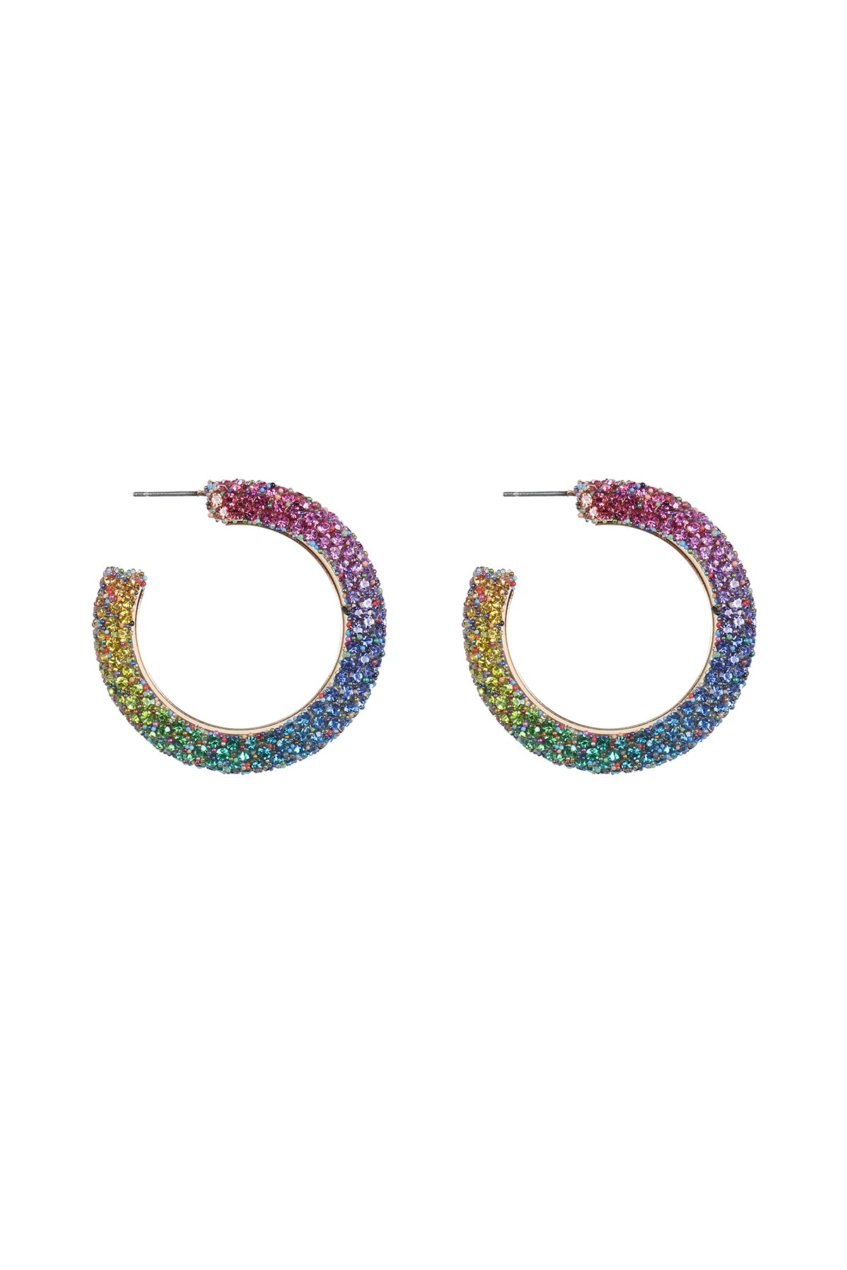 Multicolor Colored Pave Rhinestone Hoop Earrings - Set of 6