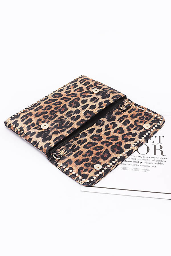 Set of 3 Nylon Leopard Metal Studded Clutch Bags - Model 3736