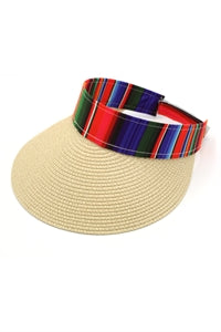Beige Color - Pack of 6 Striped Serape Visor Hats