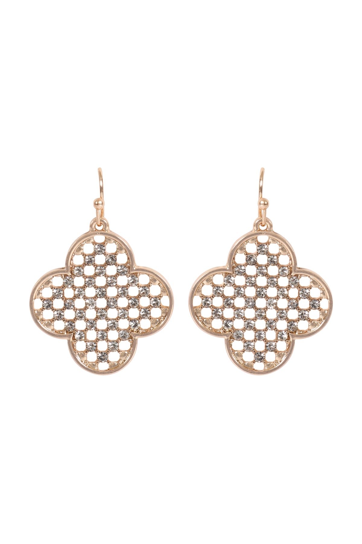 Pack of 6 Gold Clover - Shaped Pave Rhinestone Hook Earrings for Women's Jewelry