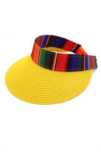 Yellow Color - Pack of 6 Striped Serape Visor Hats