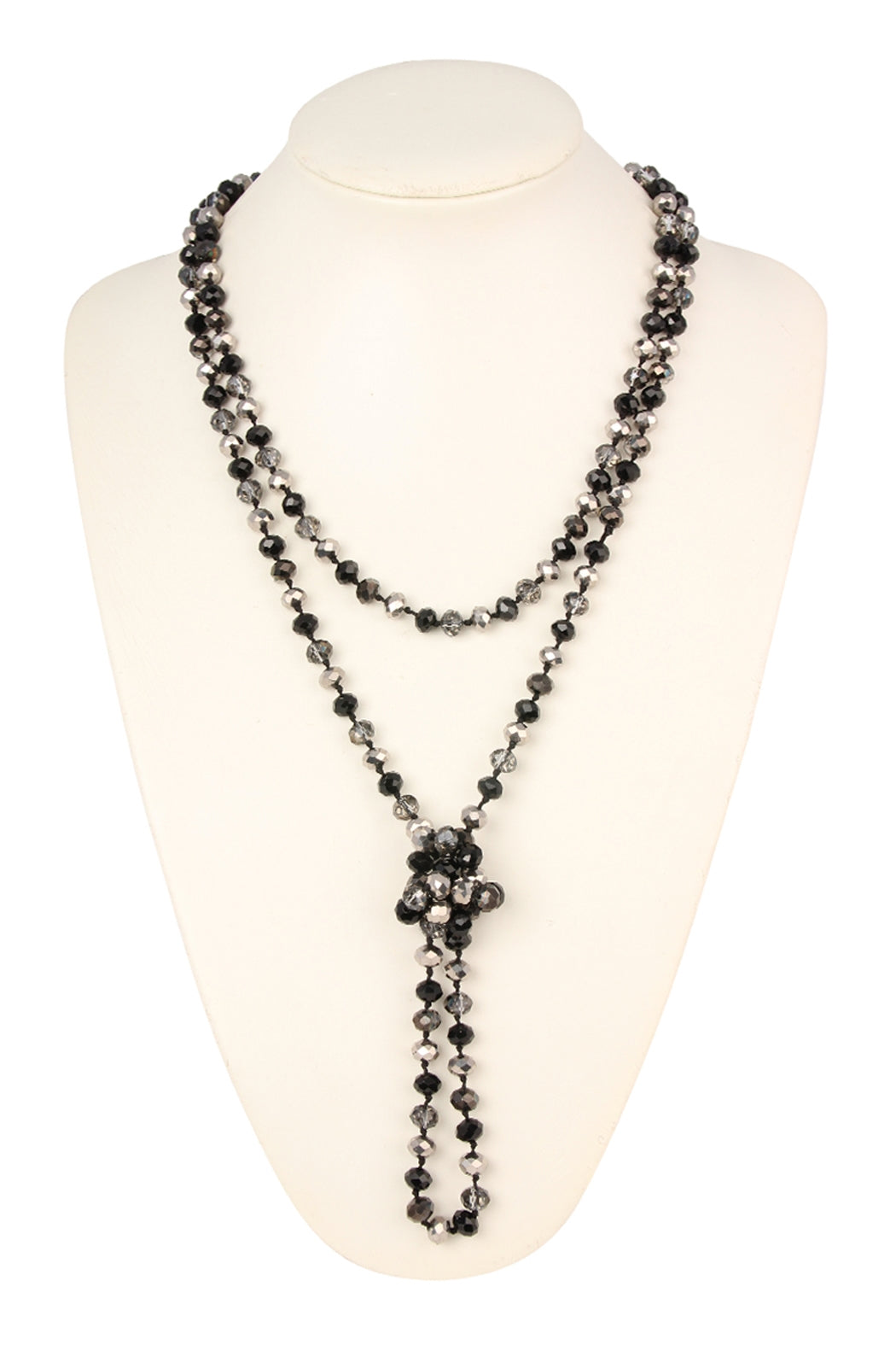 Set of 6 Hand - Knotted Longline Necklaces with Black Hematite and Glass Beads