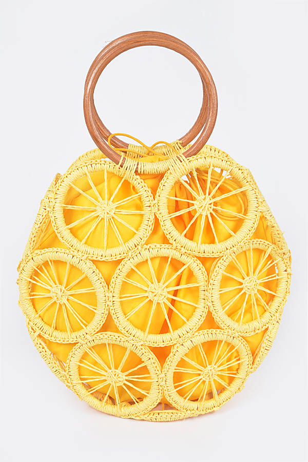 Set of 3 Yellow 1801 Faux Straw Round Tote Bags