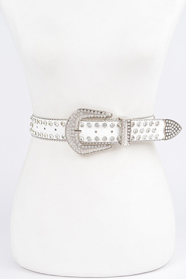 Set of 6 Stylish 7258 White Multi - Metal Stone Studded Belts