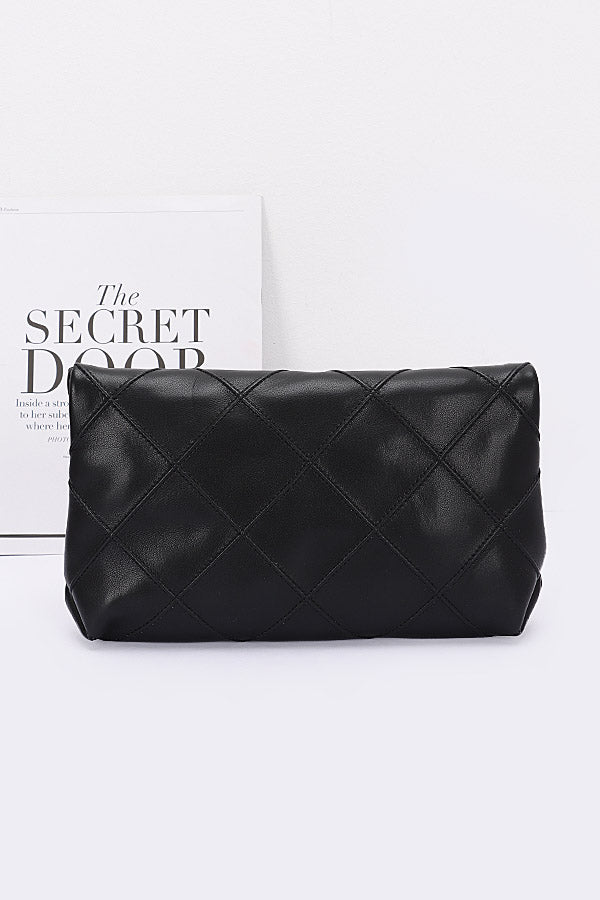 Set of 3 White Quilted Faux Leather Pouches - 8346