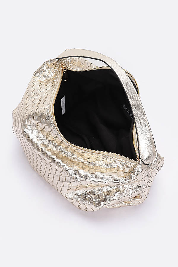 Pack of 3 Stylish 6811 Gold Metallic Braided Tote Bags