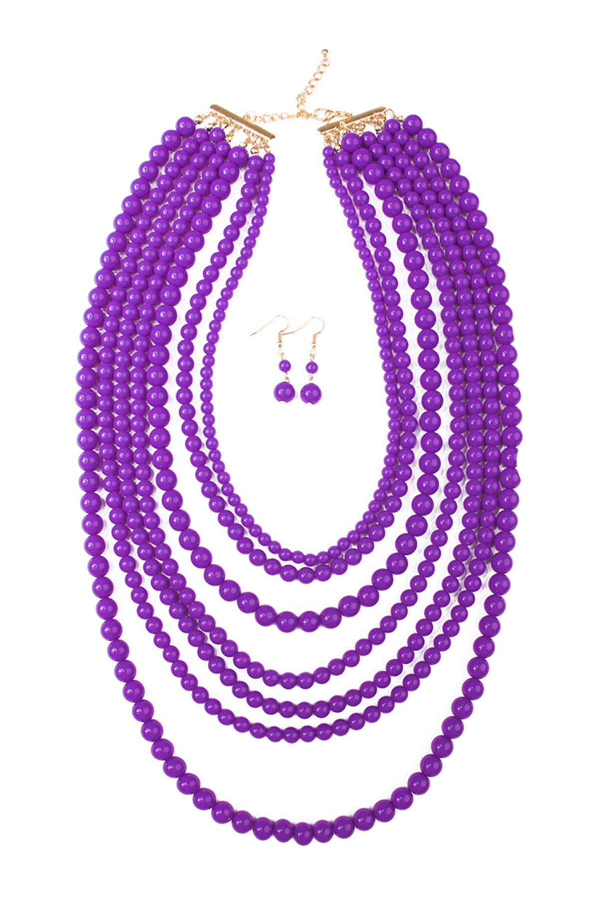 6-Piece Set of Dark Purple Multi - layer Acrylic Necklaces and Earrings