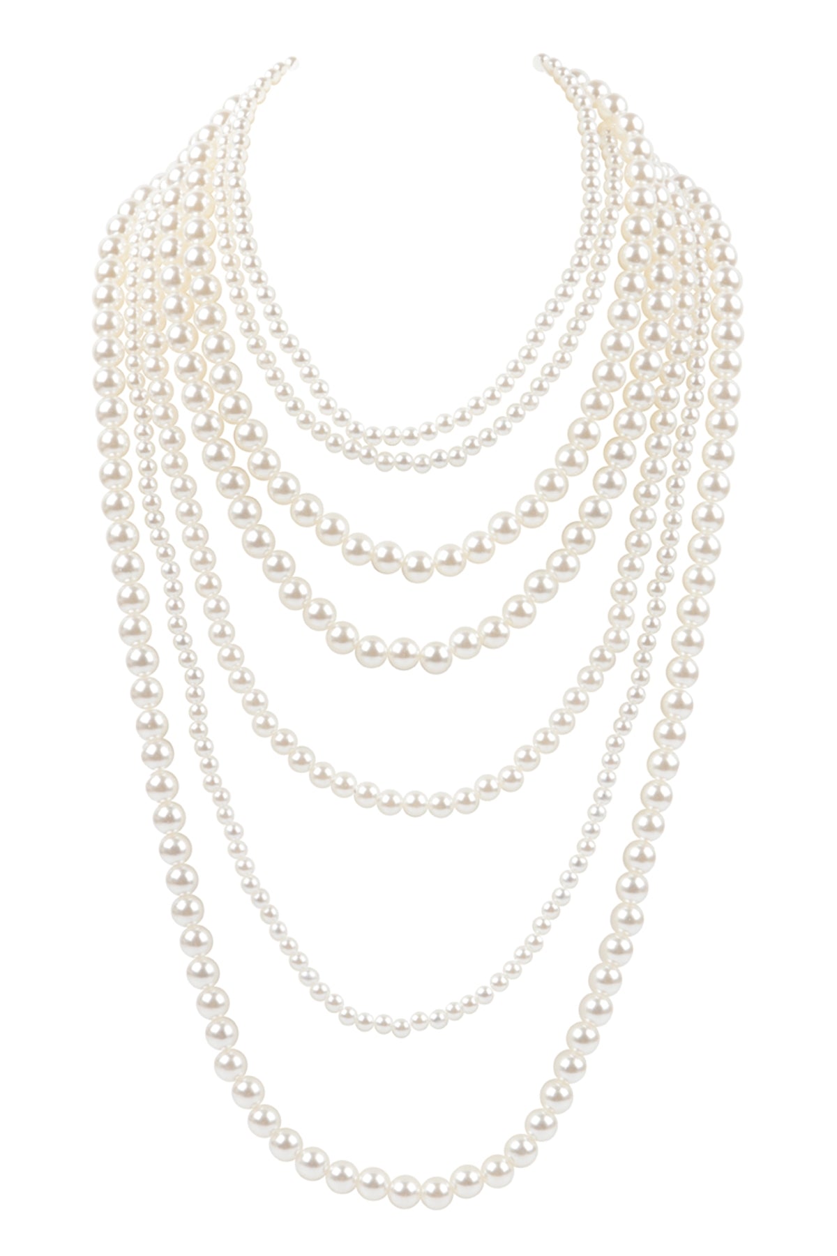 Cream Layered Pearl Beads Necklace Set - Pack of 6
