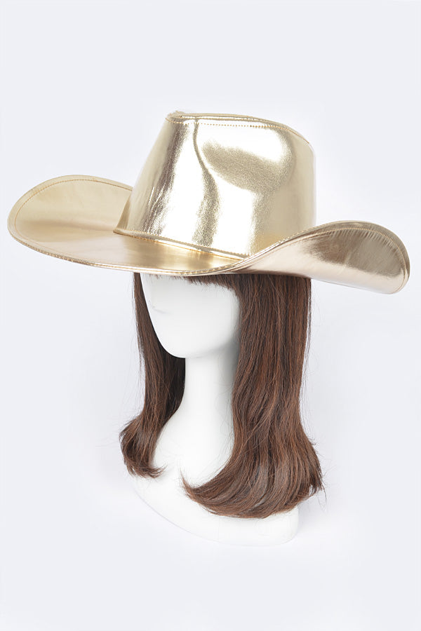Set of 6 Metallic Faux Leather Cowboy Hats in Gold Color (Style 9771)