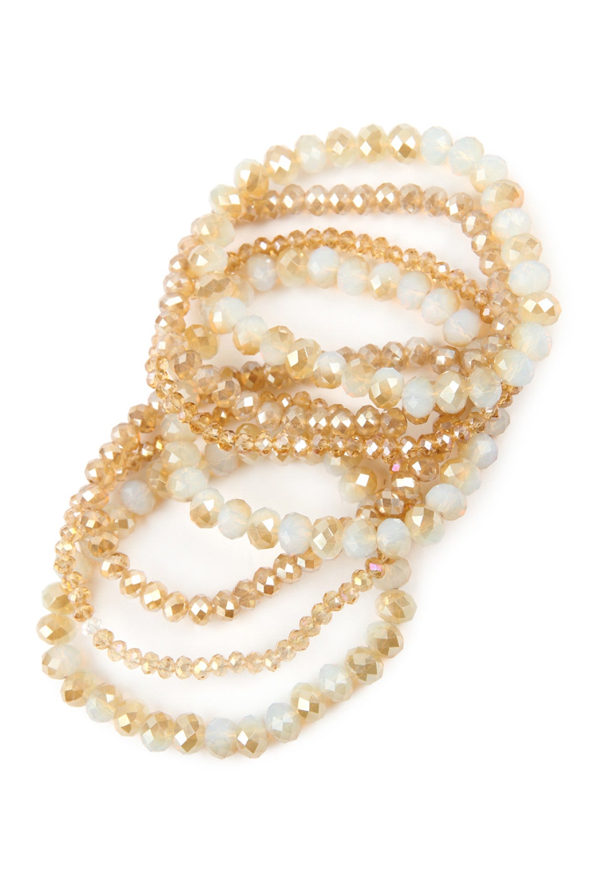 Pack of 6 Light Brown Glass Beads Stretch Bracelets with Seven Lines