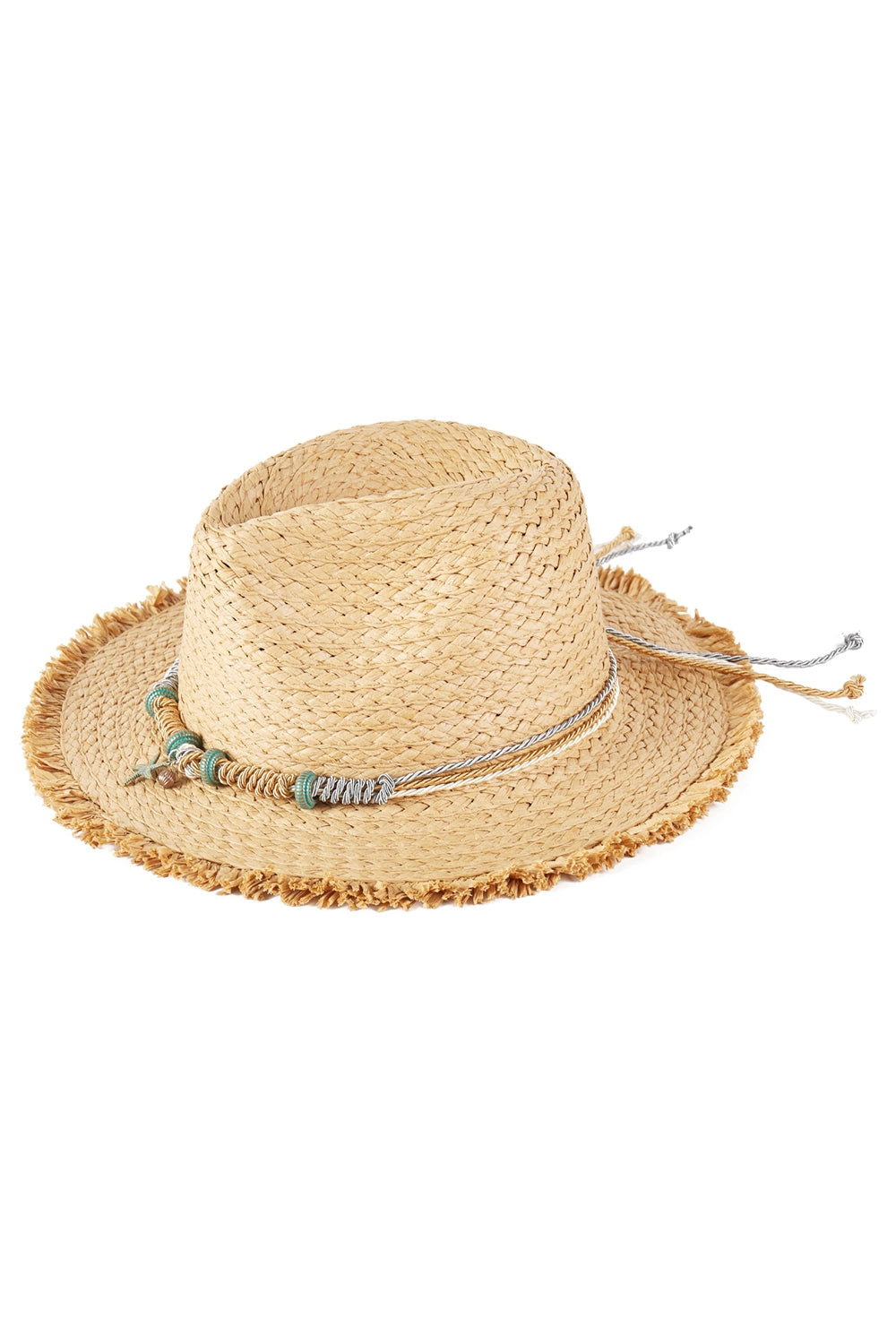 Pack of 6 Taupe Frayed Straw Sun Hats with Braided Starfish Bands - Ideal for Outdoor Sun Protection