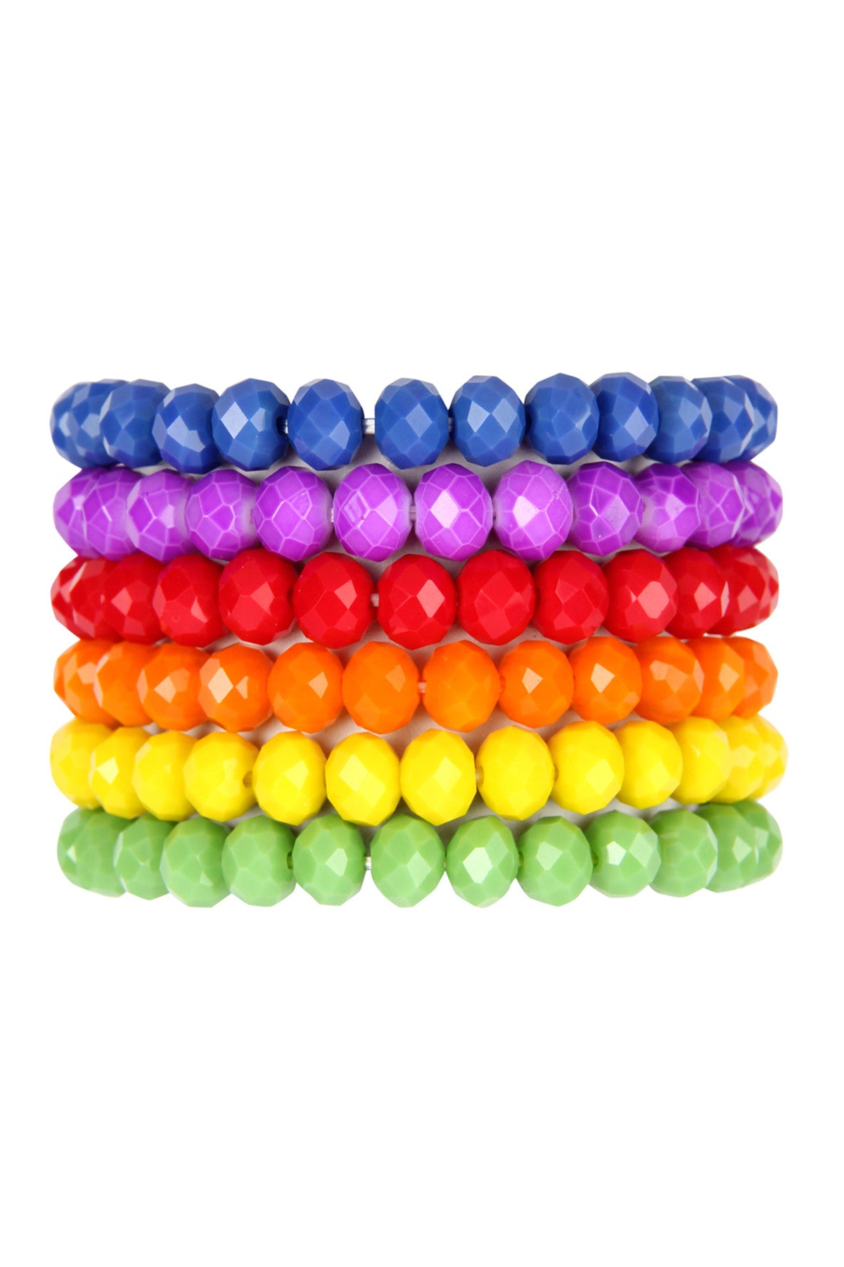 Set of Six Multicolored Stretchable Glass Beads Bracelets