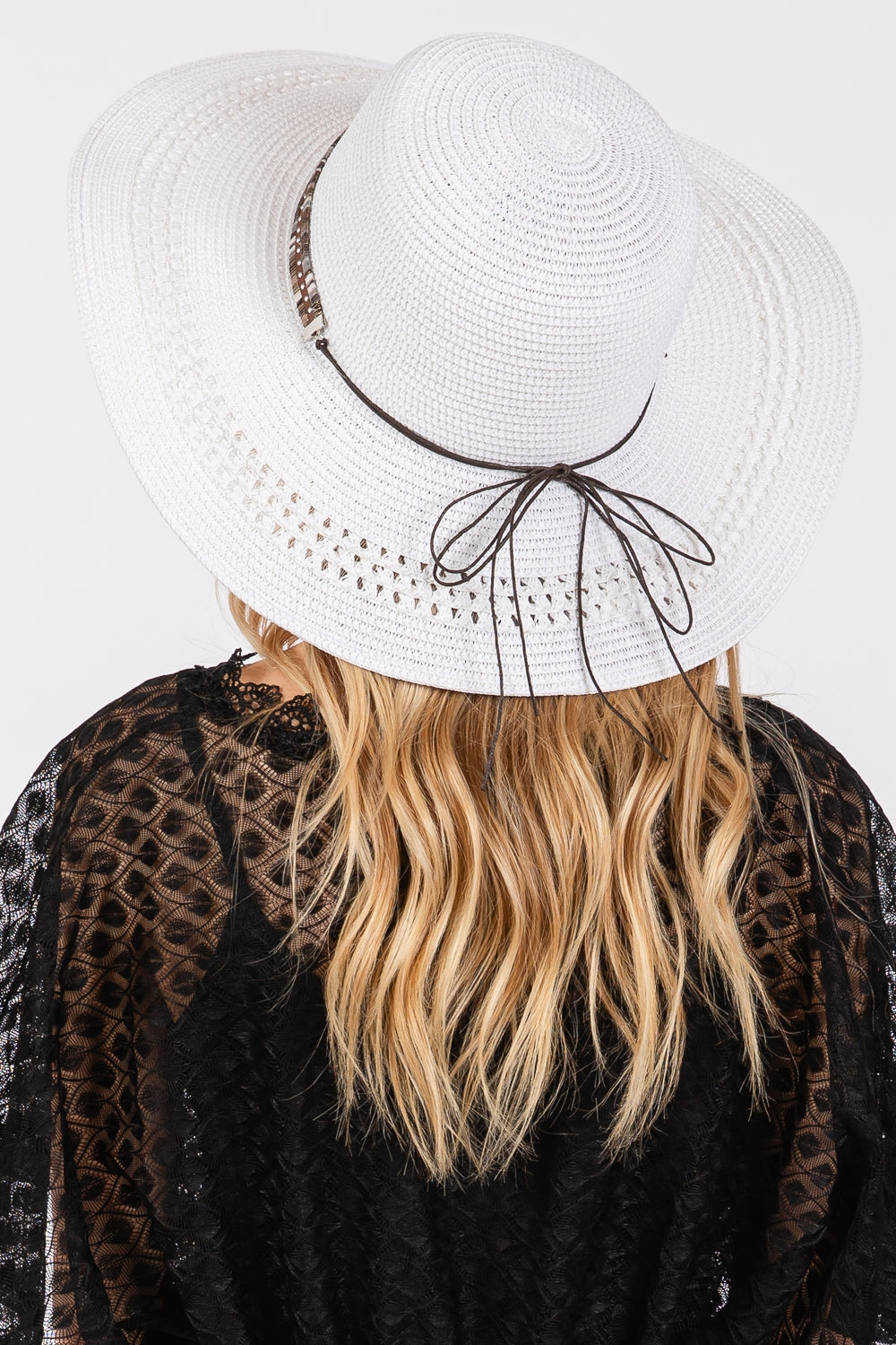 White Wide-Brim Straw Hats with Evil Eye & Multi-Design Bands - Pack of 6