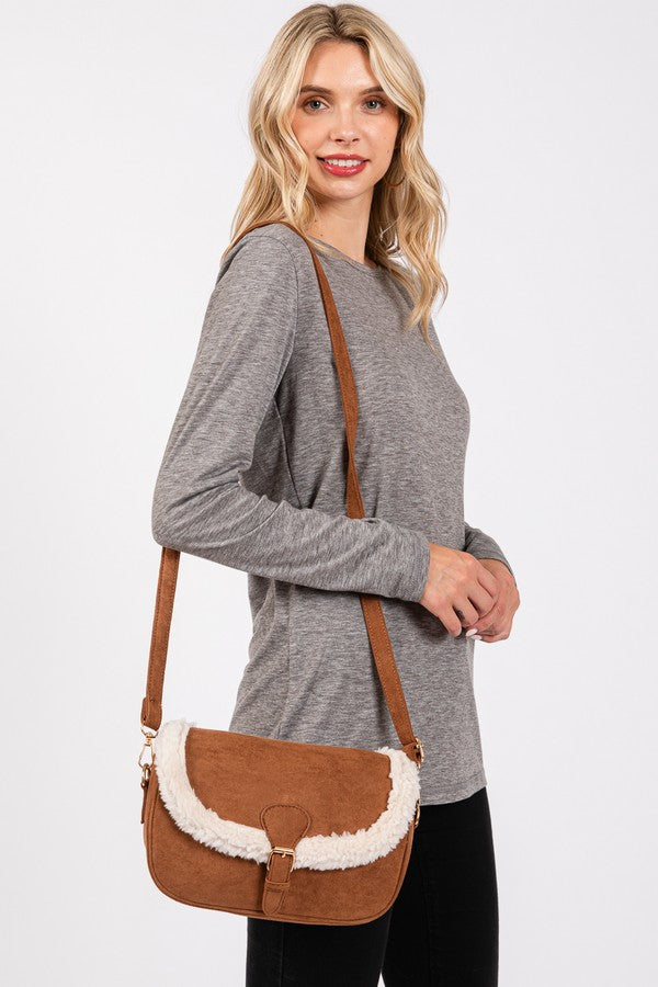 Set of 3 Solid Black 1620 Fleece - Trimmed Crossbody Bags
