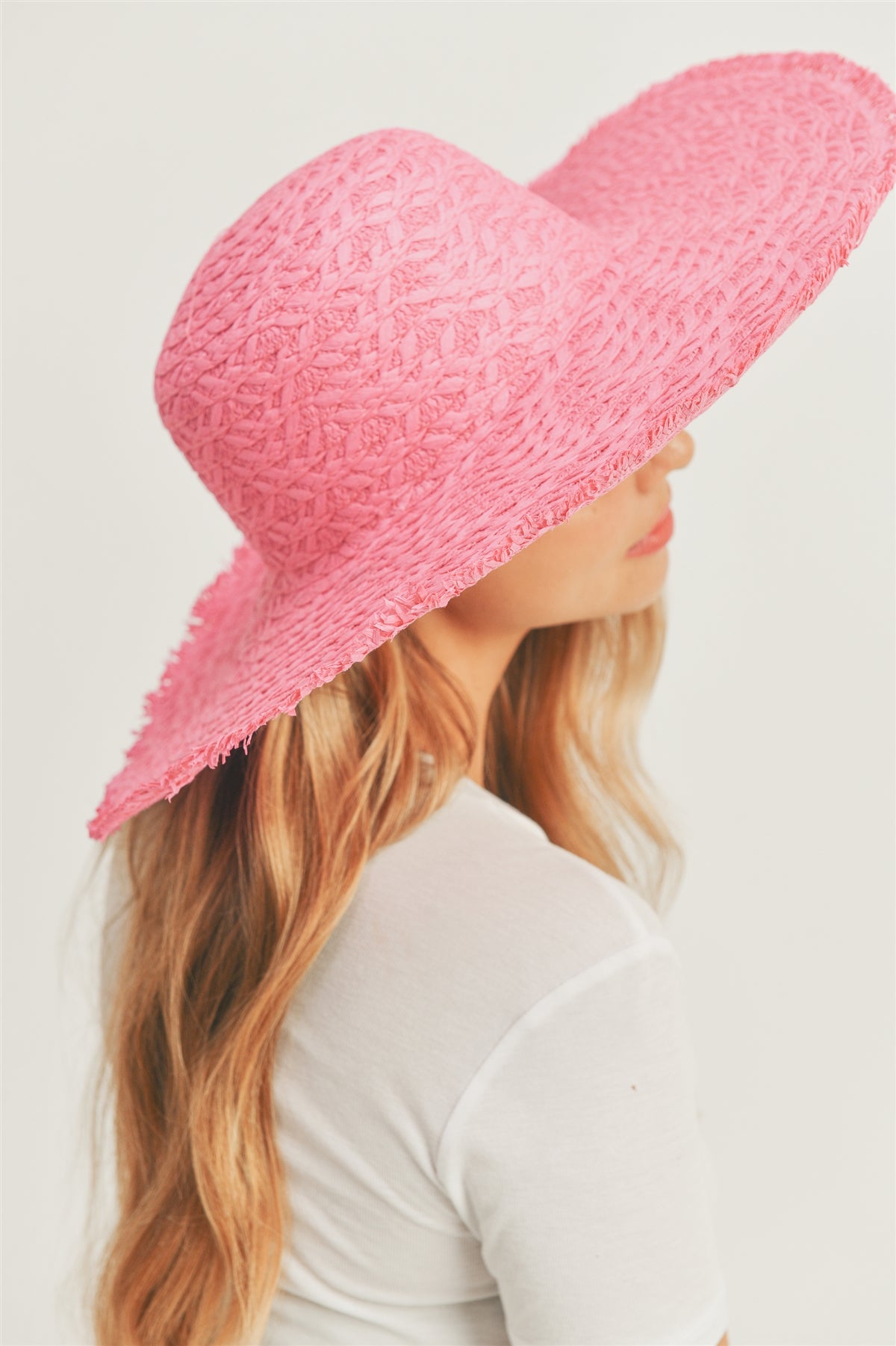 Fashionable Solid Floppy Sun Hats in Hot Pink Color - Set of 6 Pieces