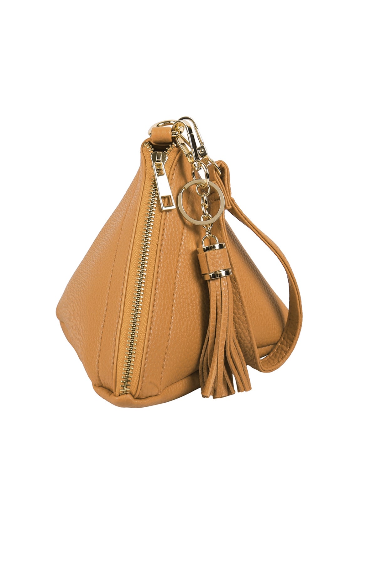 Mustard Yellow Pyramid-Shaped Faux Leather Wristlet Bags - Set of 6 Pieces