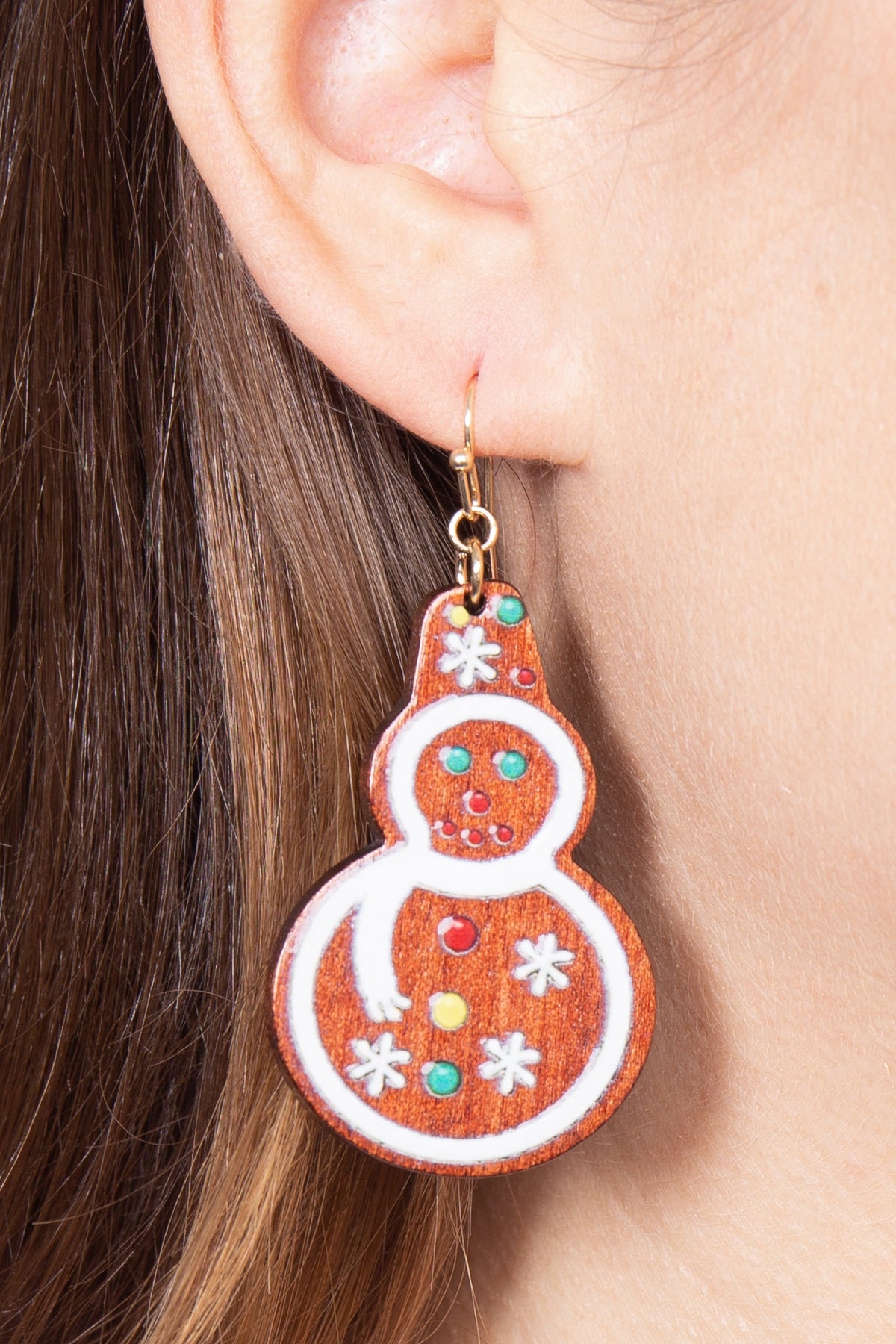 Set of 6 1.75-Inch Wood Snowman Hook Earrings for Fashion Lovers