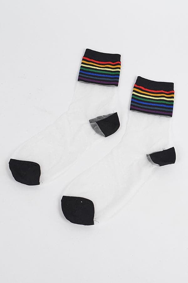 Pack of 6, 7548 White Stretch Mesh Socks in Rainbow Colors
