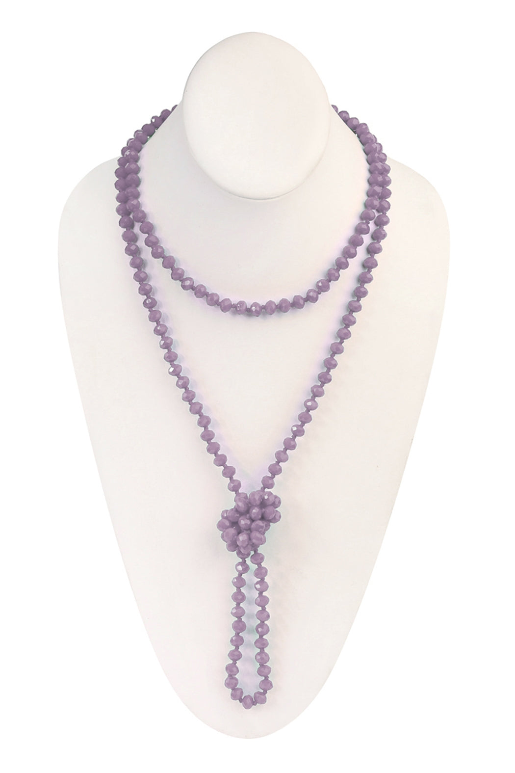 Handmade Longline Lavender Glass Bead Knotted Necklace Set - Pack of Six Pieces
