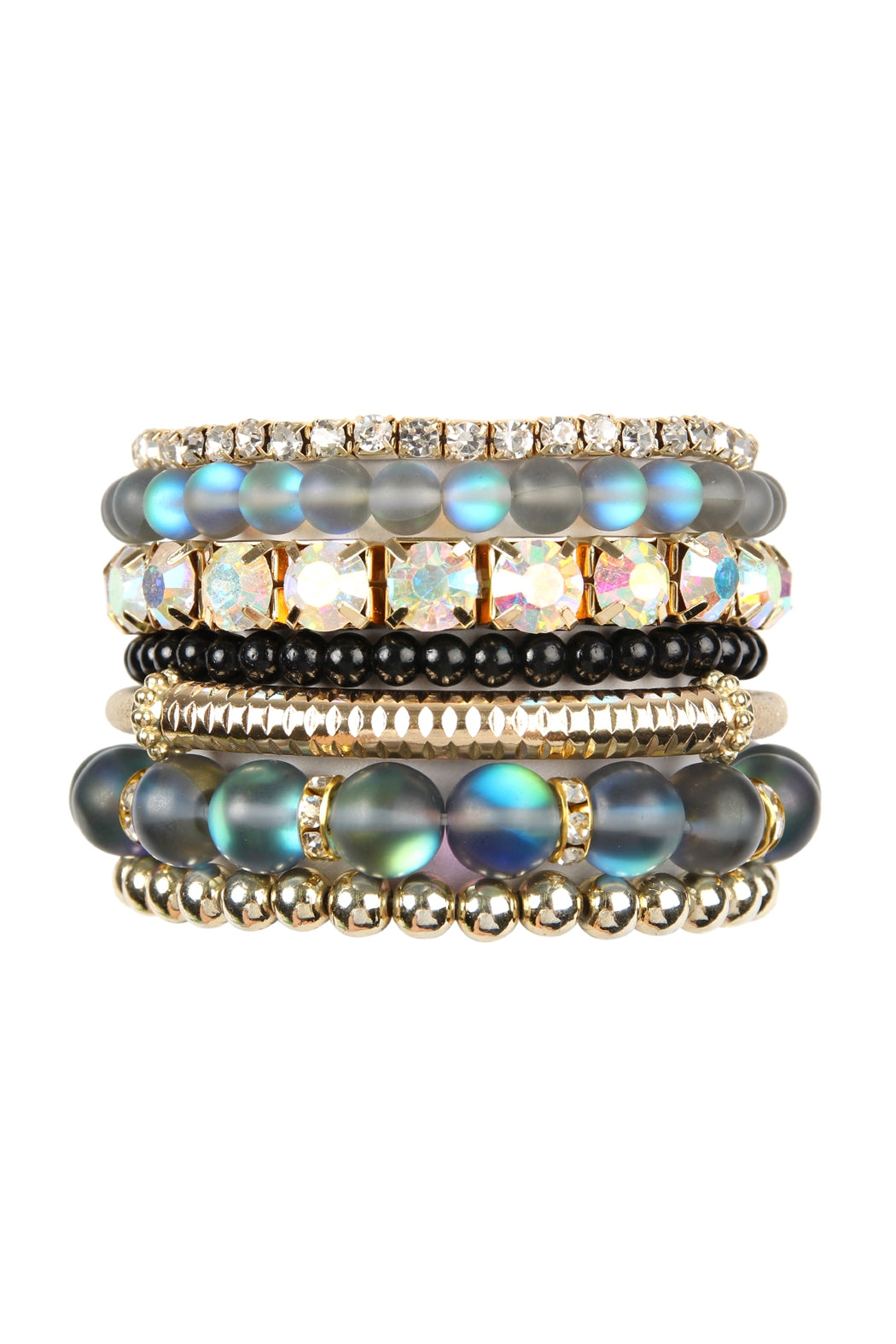 Black Mermaid-themed Glass Stretch Bracelet Set - Pack of Six Fashionable Accessories