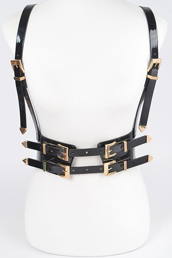 Pack of 6 - 8058 Stylish Black and Gold Faux Leather Harnesses