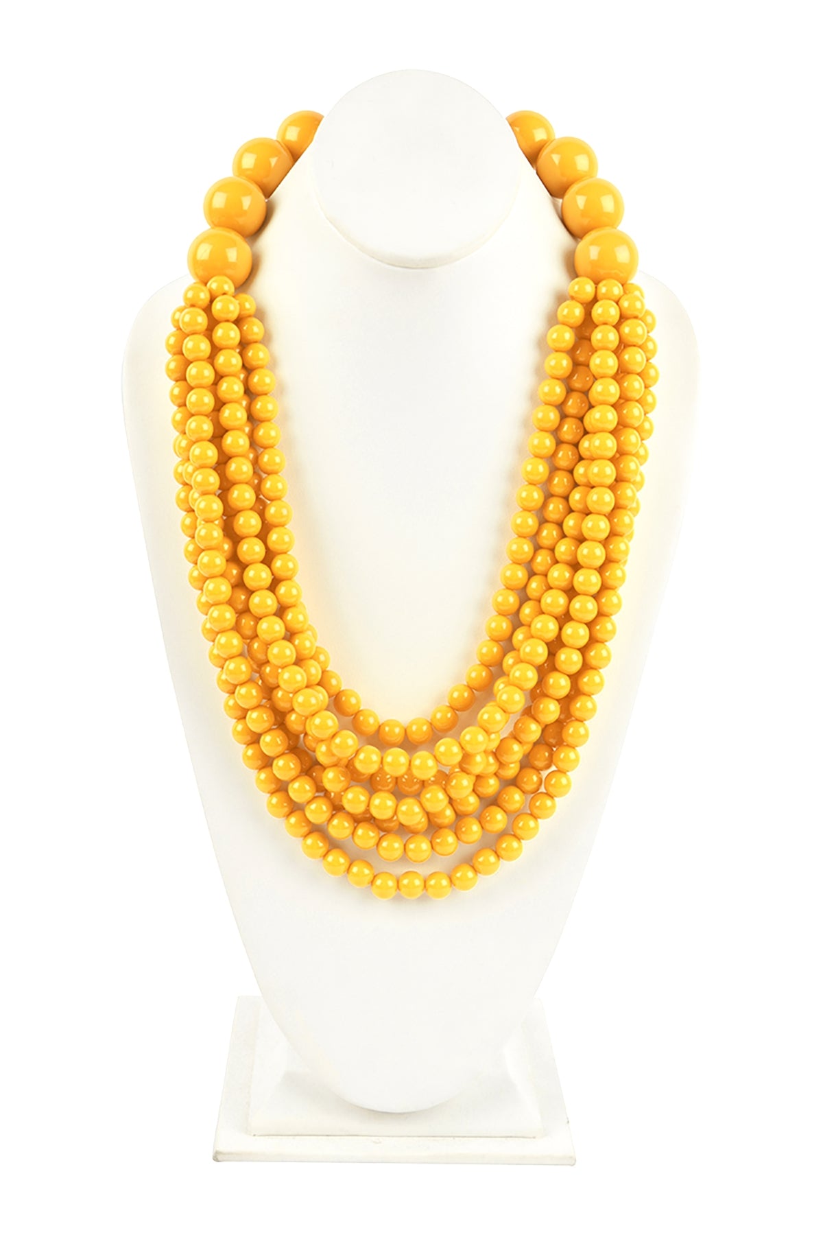 Mustard-Colored Round Bead Layered Statement Necklace and Earring Jewelry Set - Pack of Six Pieces