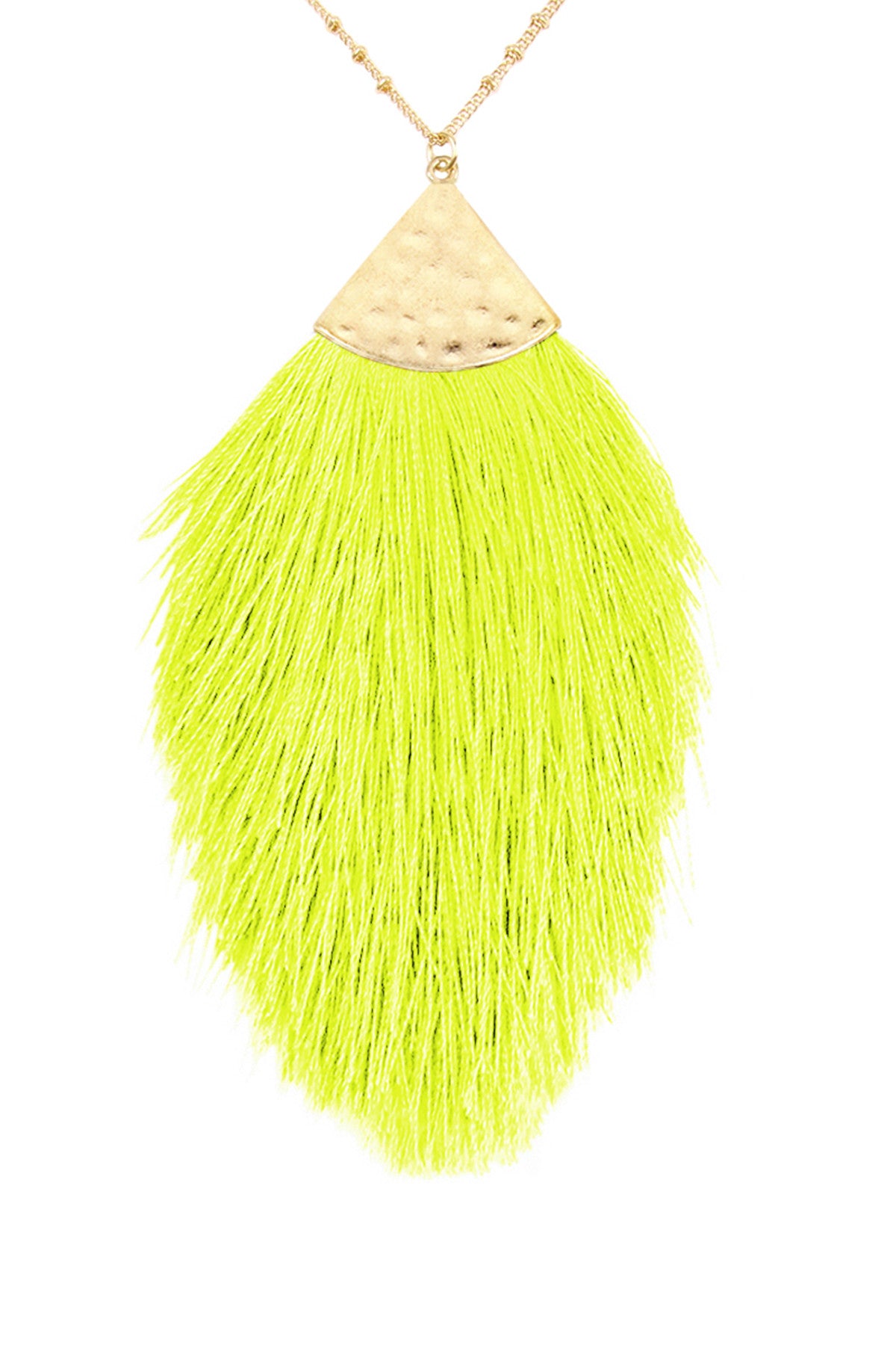 Set of 6 Neon Yellow Tassel Pendant Necklaces for Trendy Look