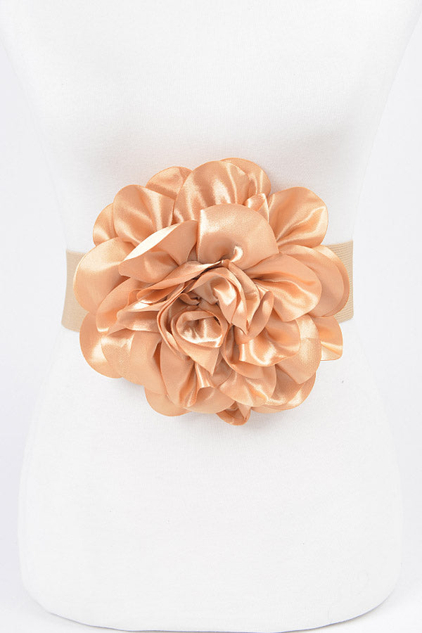 Set of 6 Satin Big Flower Elastic Belts in Beige Color