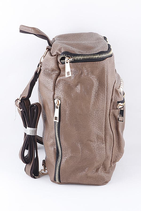Set of 3 Taupe 8824 Studded Faux Leather Backpacks