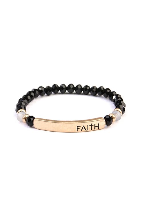 Set of 6 Gold and Black Faith Glass Stretch Bracelets