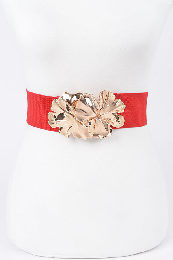 Red Metal Flower Elastic Belt - Pack of 6
