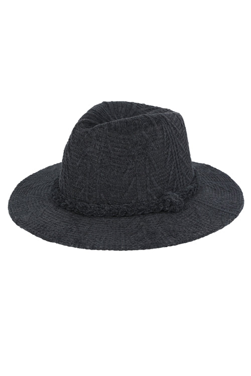 Black Chenille Pattern Fedora Hats with Braided Bands - Pack of Six Stylish Headwear