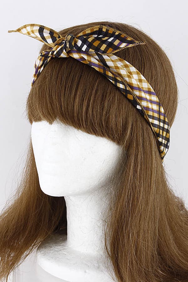 Pack of 6 Vibrant 421 Yellow Checkered Two - Tone Headbands