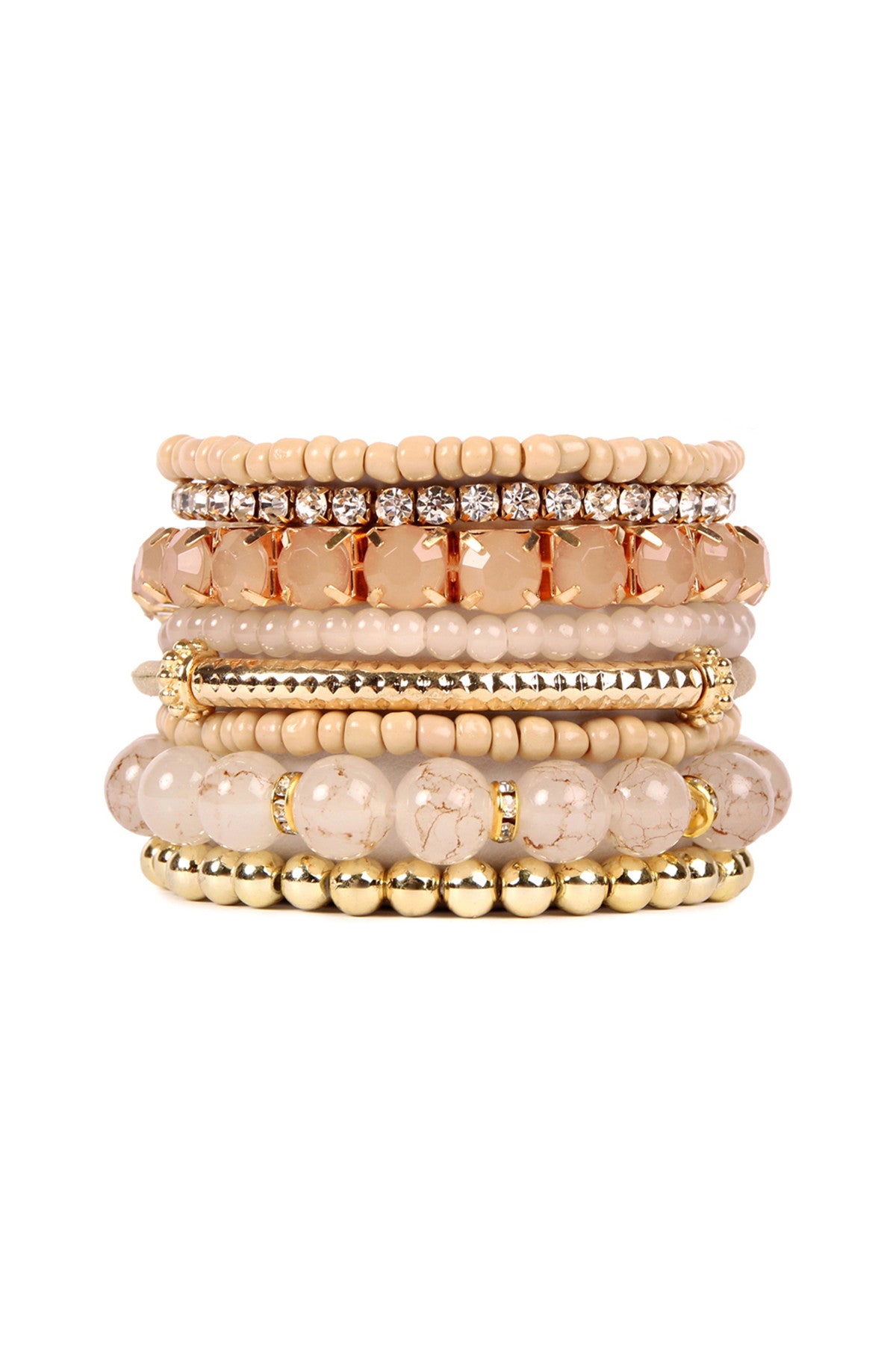 6-Piece Pack of Light Brown Multicolored Stretch Bracelets