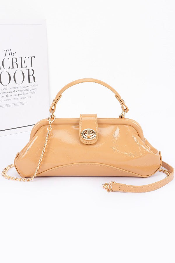 Set of Three 5656 Beige Enamel Faux Leather Top Handle Party Clutches
