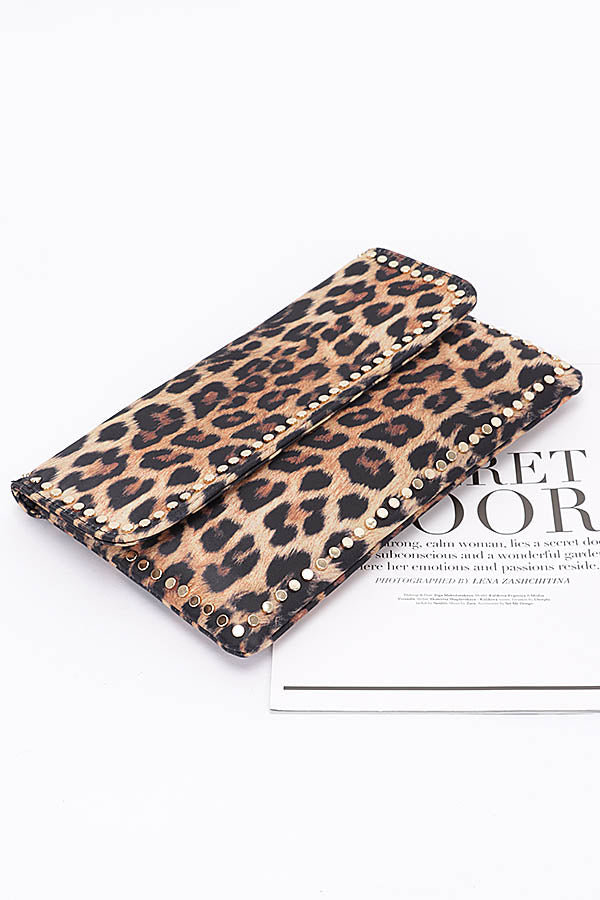 Set of 3 Nylon Leopard Metal Studded Clutch Bags - Model 3736