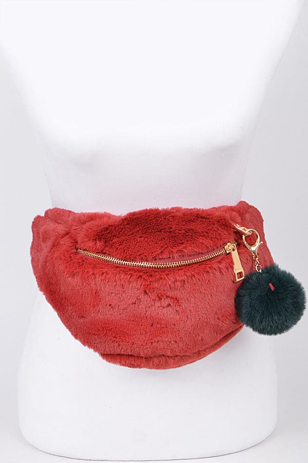 Set of 3 Burgundy 4127 Faux Fur Fanny Packs with Zipper