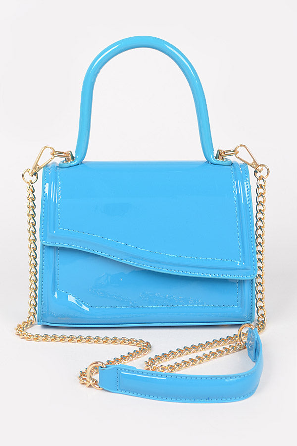 Set of 3 Enamel Faux Leather Top Handle Bags in Turquoise Color - 6865