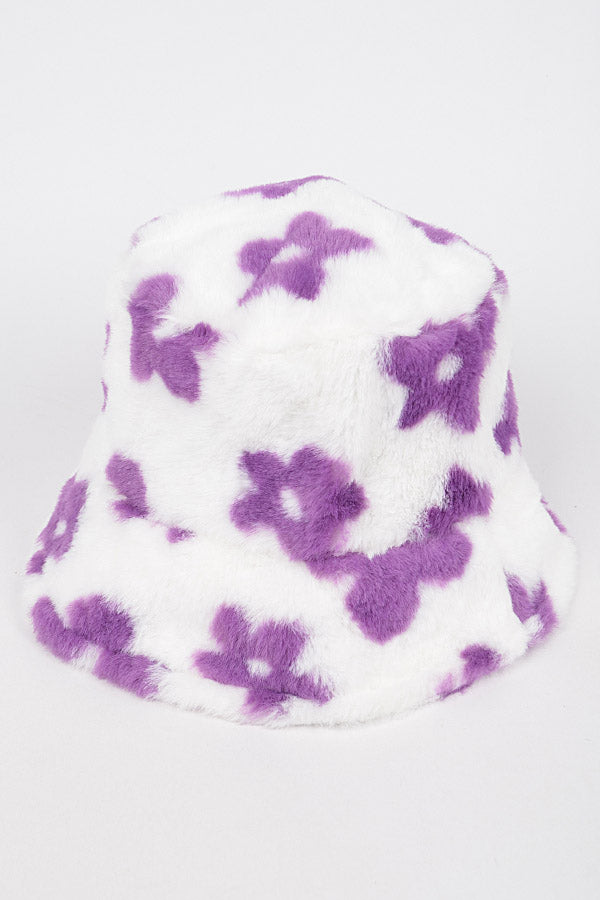 Pack of 6 Faux Fur Printed Purple Bucket Hats - Style 4271