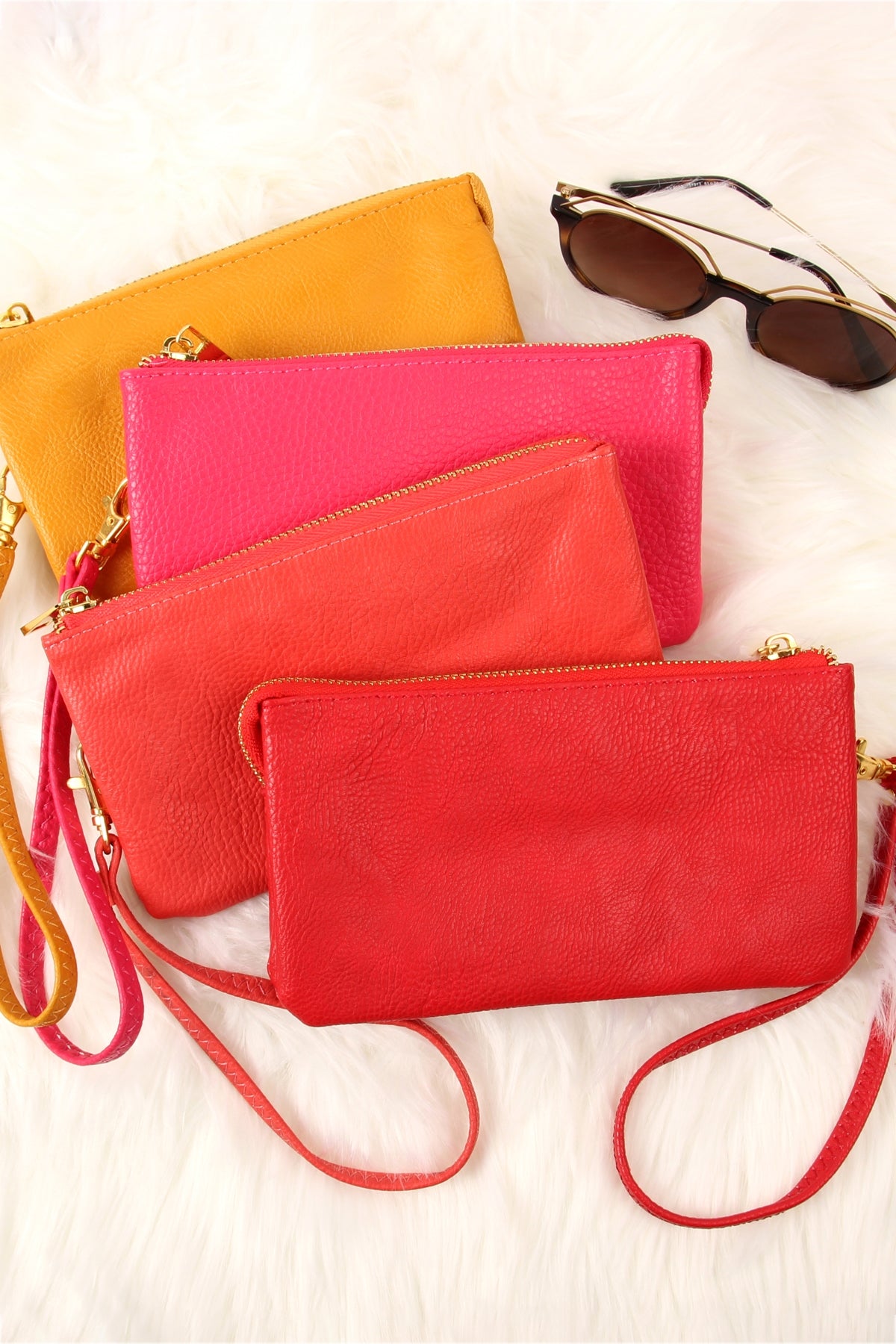 Pack of 6 Red Detachable Wristlet Leather Style Vegan Wallets