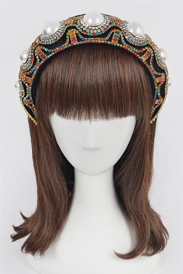 Pack of 6 Multicolored 5602 Big Pearl and Multi Stone Headbands