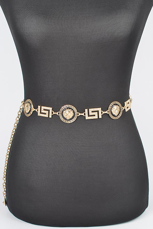 Set of 6 Shiny Gold Metal Rhinestone Chain Belts