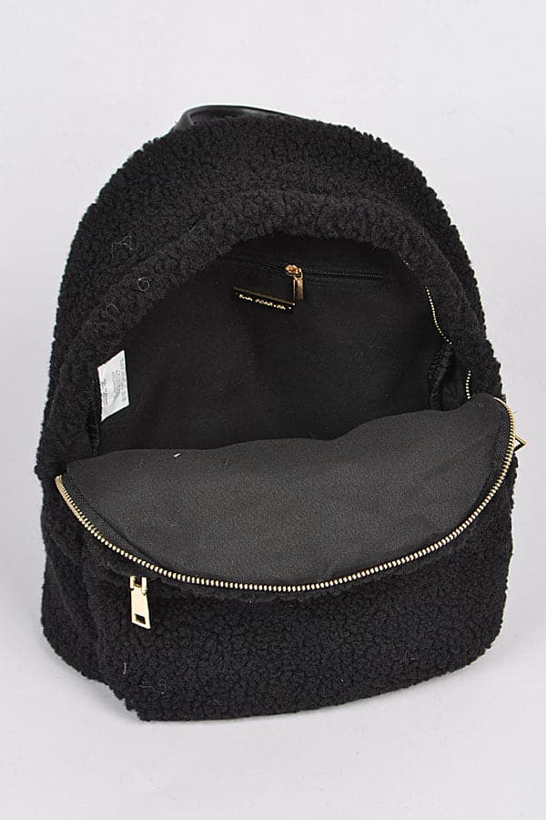 Set of 3 Stylish Black Faux Fur Backpacks