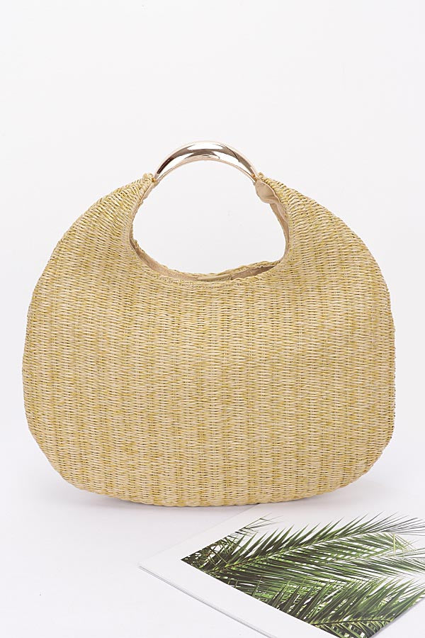 Set of Three 8811 Faux Straw Metal Handle Hobo Bags in Khaki Color