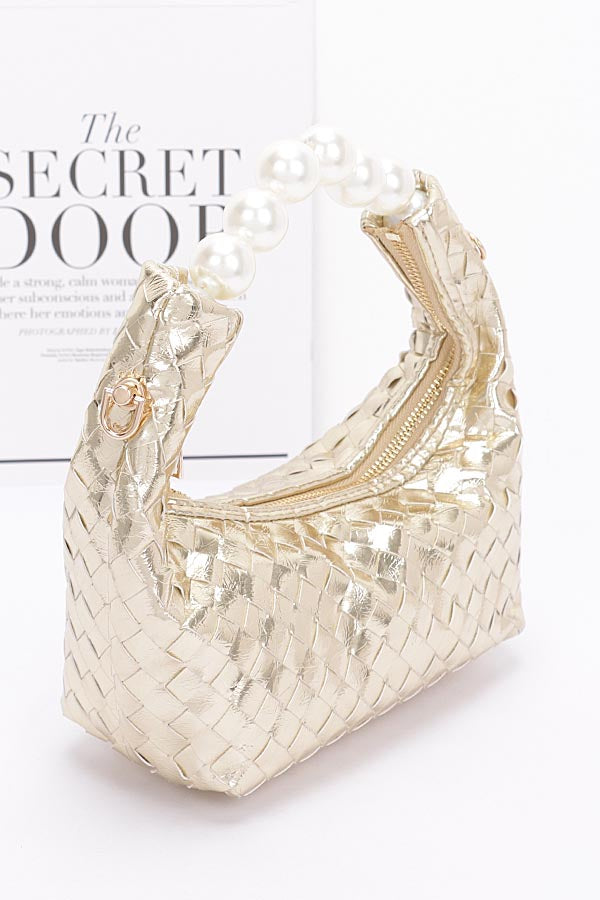 Set of 3 Gold-Toned 3036 Metallic Braided Pearl Handle Bags