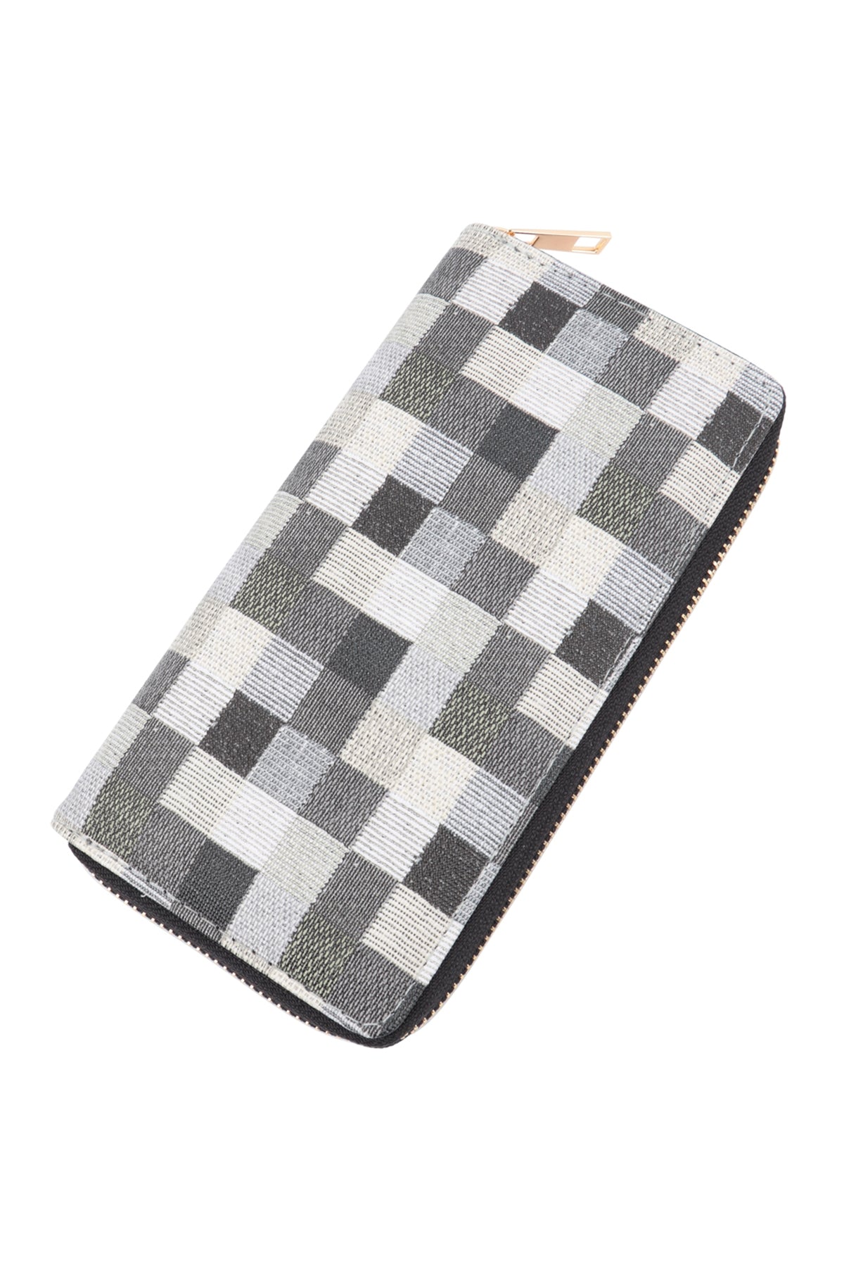 Pack of 6 Multicolored Tile - Patterned Black Leather Zipper Wallets