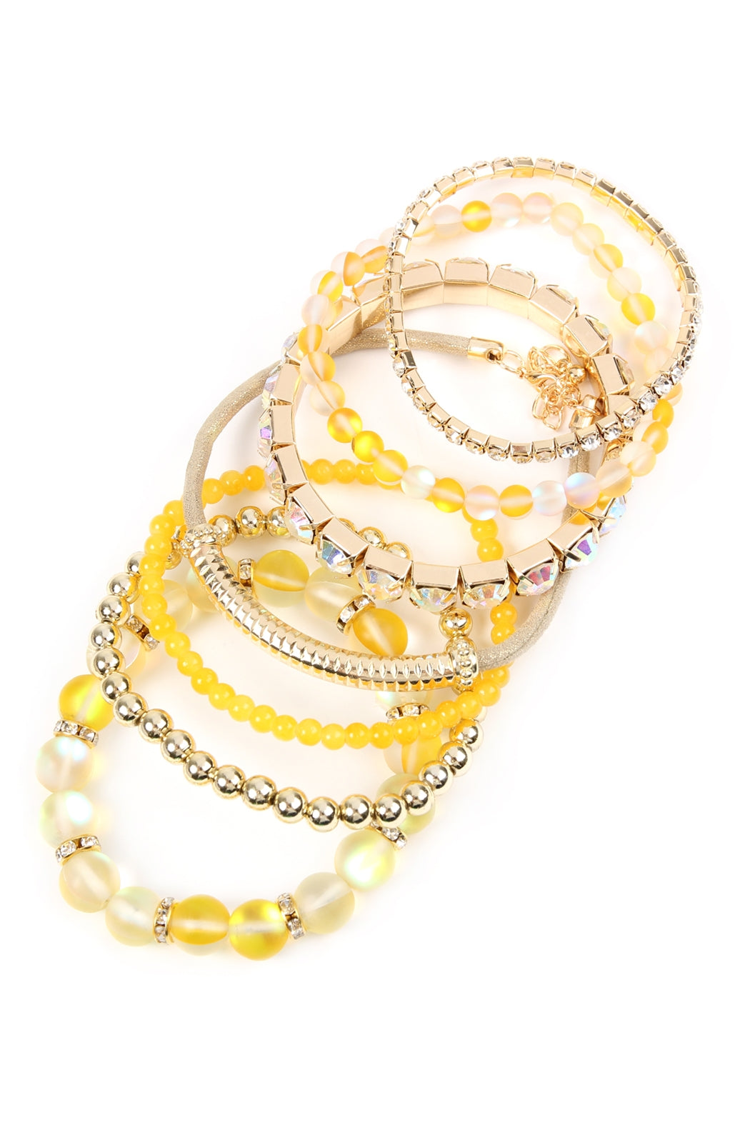 Set of 6 Yellow Mermaid-themed Glass Stretch Bracelets - Fashion Jewelry Accessory